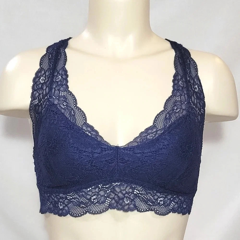 SMALL‎ Gilligan & O'Malley Lace Racerback Wire Free Bra Nighttime Blue nwt